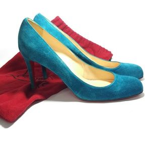 CHRISTIAN LOUBOUTIN TURQUOISE BLUE ROUND TOE PUMPS